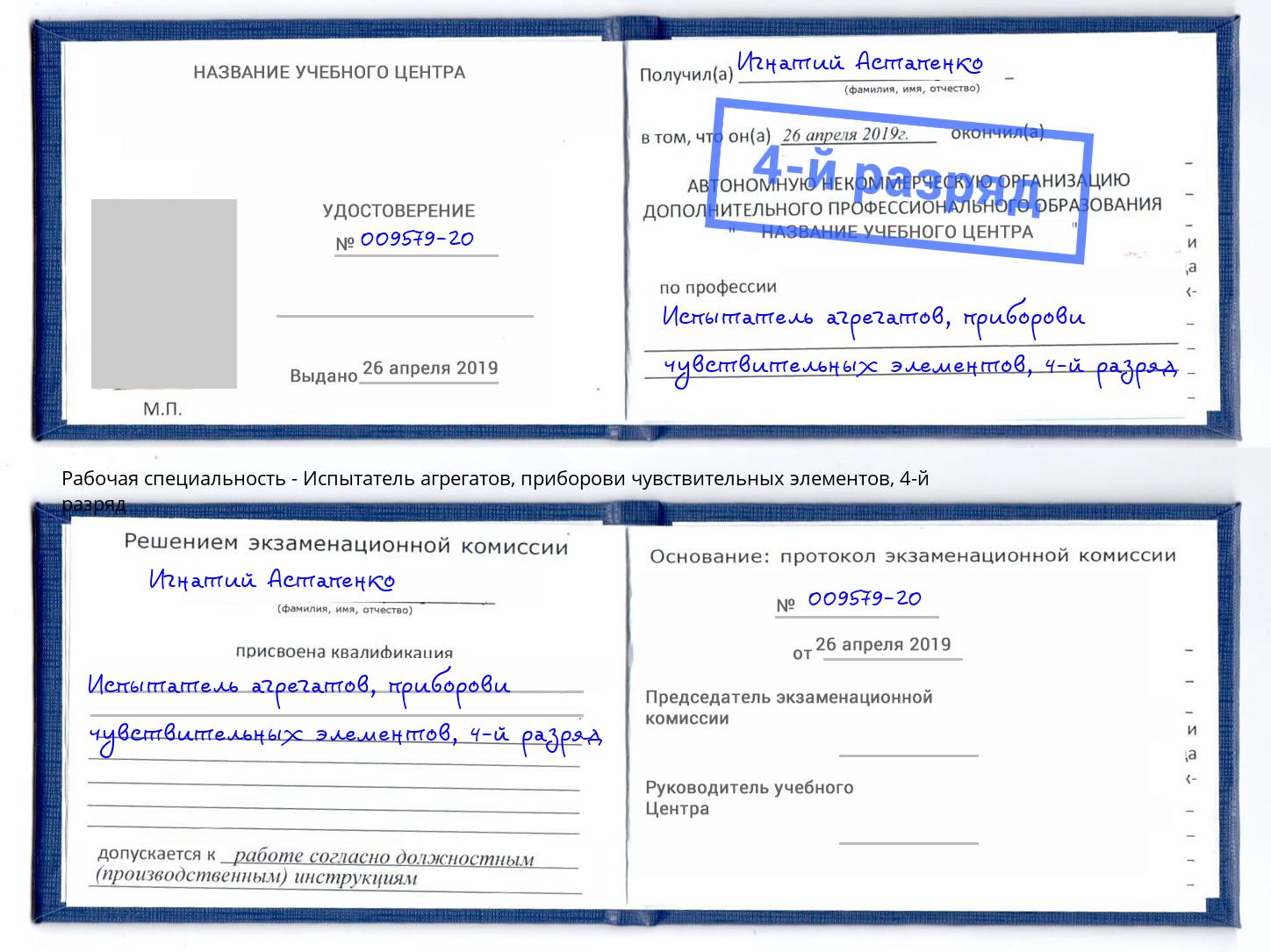 корочка 4-й разряд Испытатель агрегатов, приборови чувствительных элементов Сосновоборск