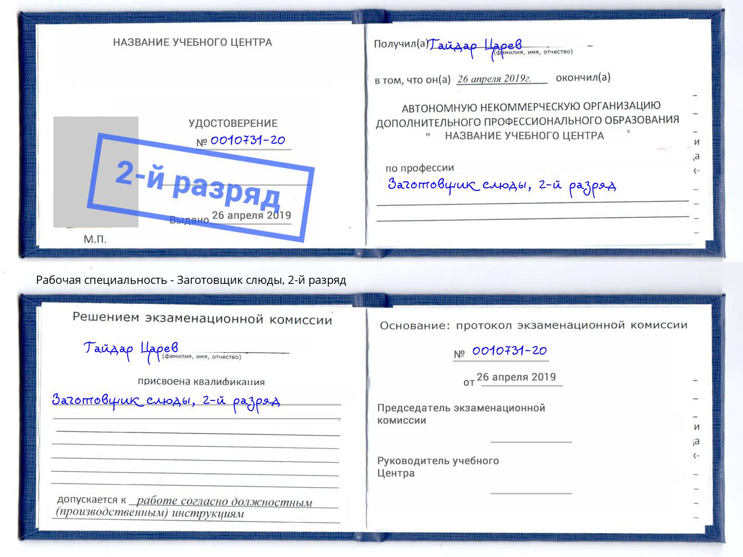 корочка 2-й разряд Заготовщик слюды Сосновоборск