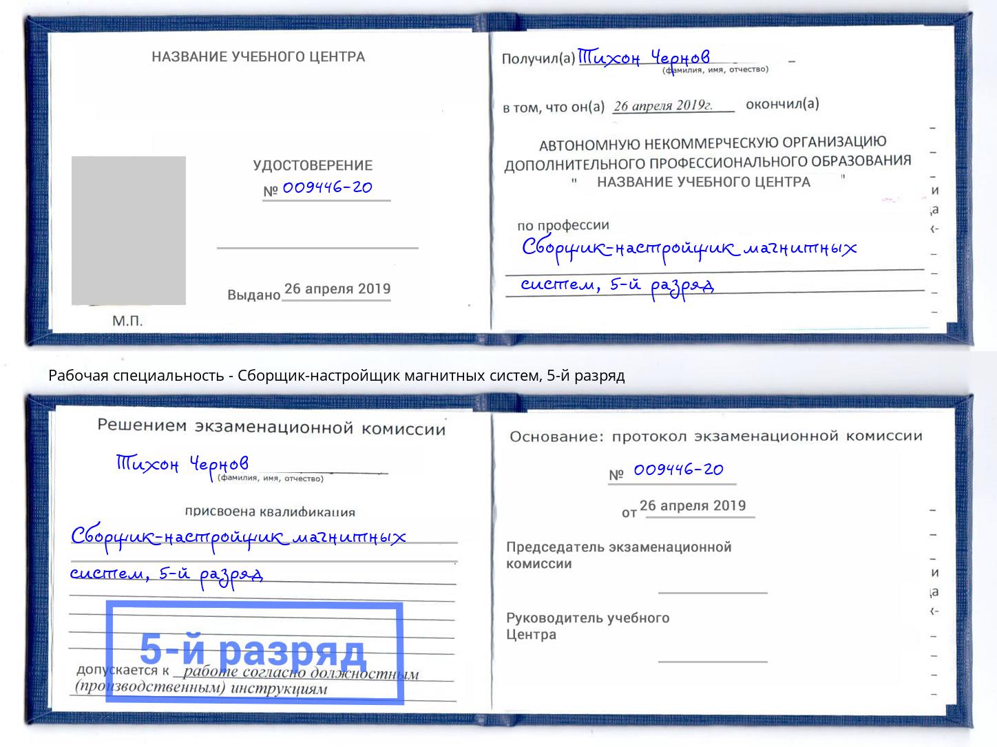корочка 5-й разряд Сборщик-настройщик магнитных систем Сосновоборск