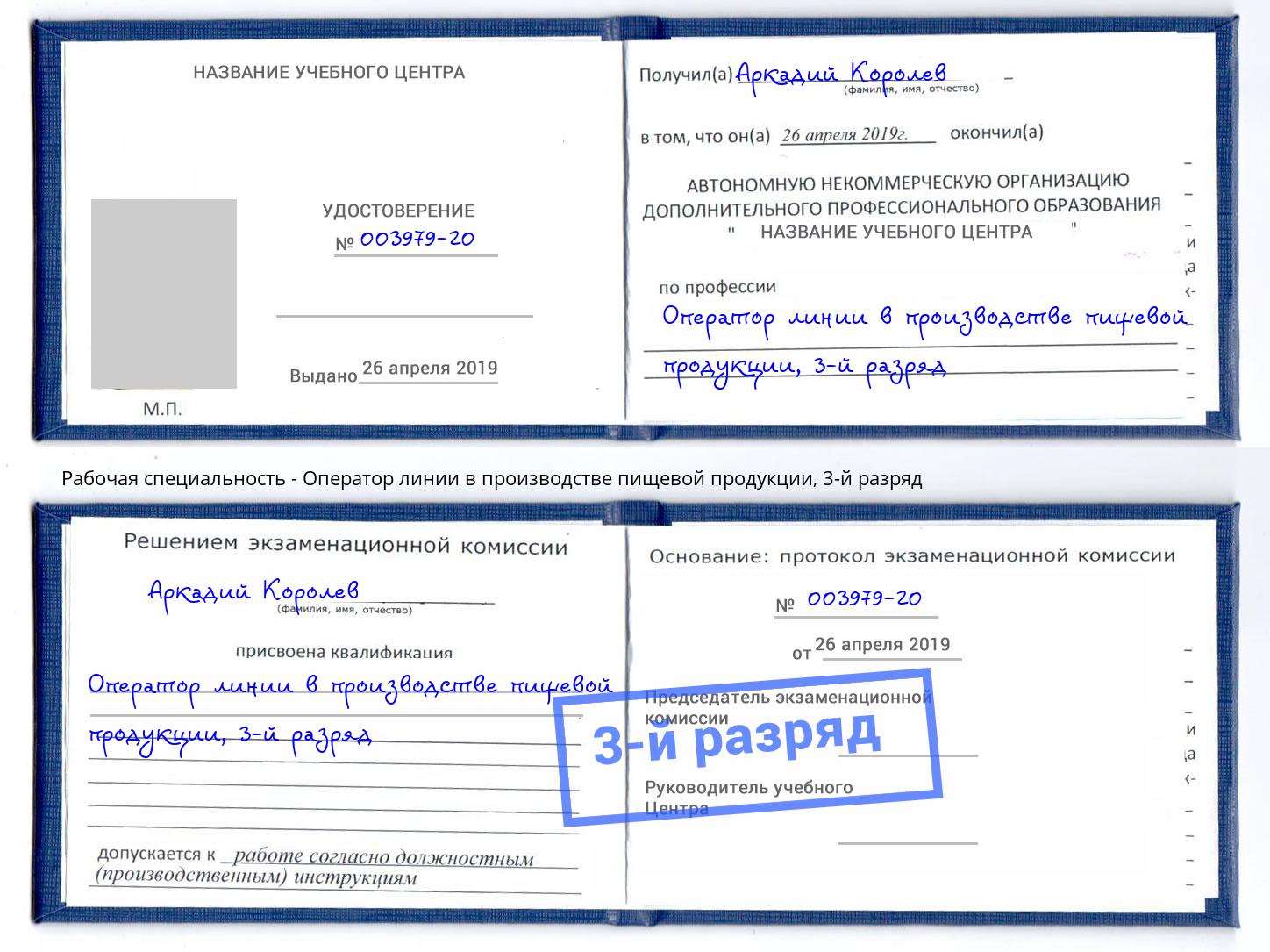 корочка 3-й разряд Оператор линии в производстве пищевой продукции Сосновоборск