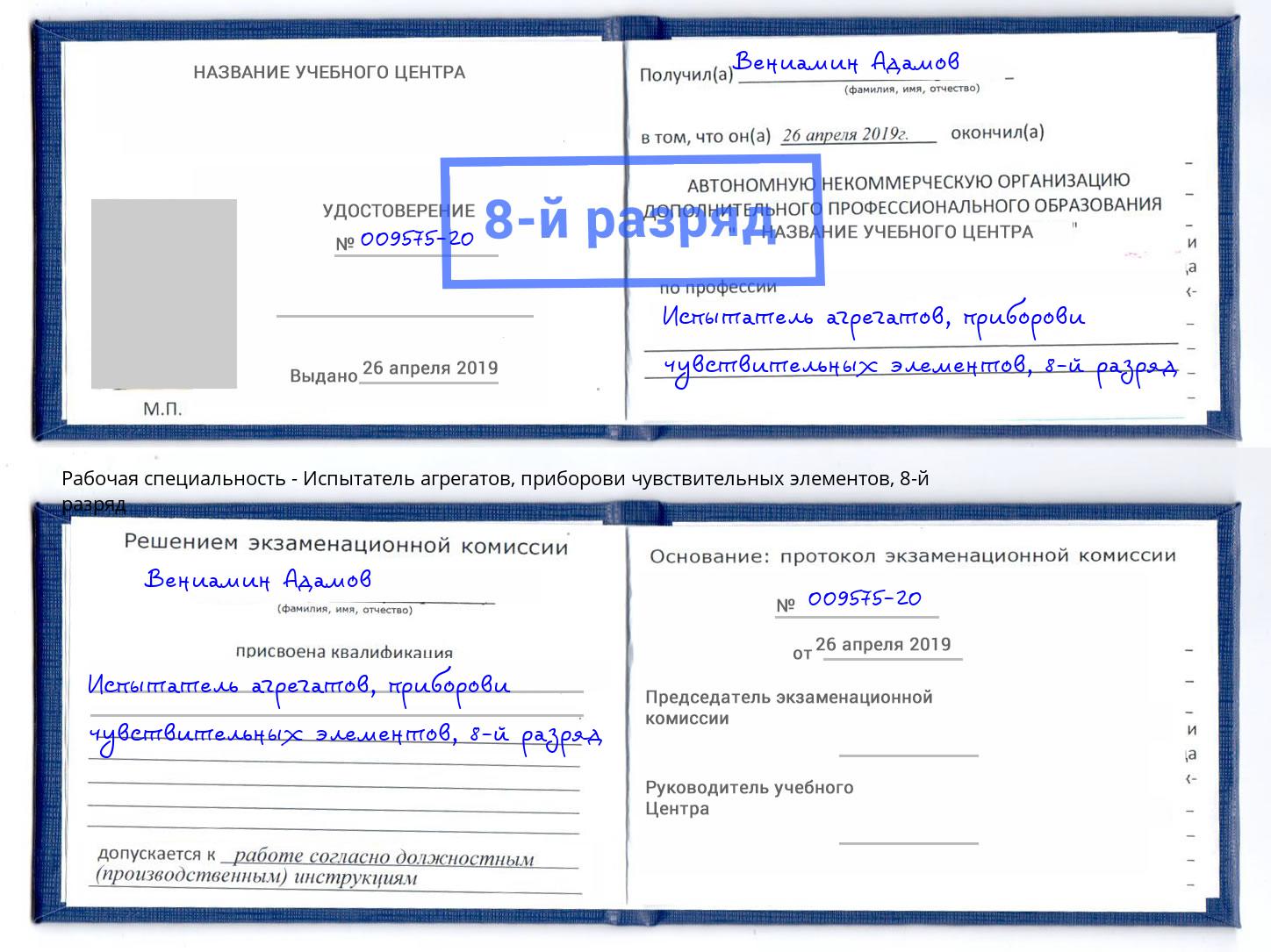 корочка 8-й разряд Испытатель агрегатов, приборови чувствительных элементов Сосновоборск